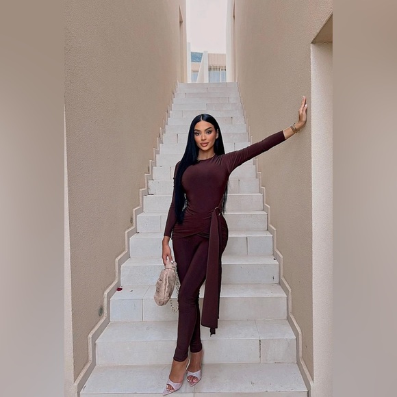 Chocolate jumpsuit with Drape Detail - Picture 1 of 3